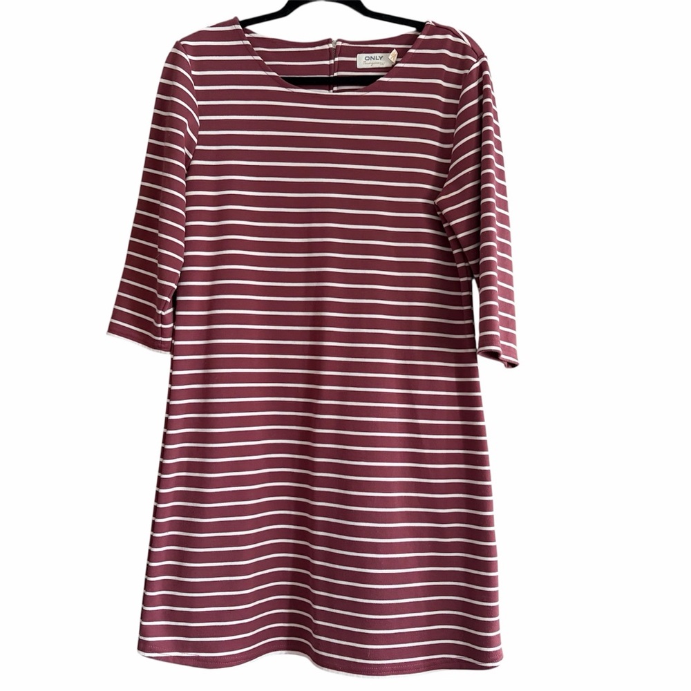 Only 3/4 Sleeves Mauve and White Striped Dress Size M